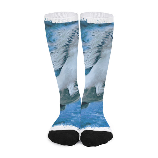 White Horse Painting Print Long Socks