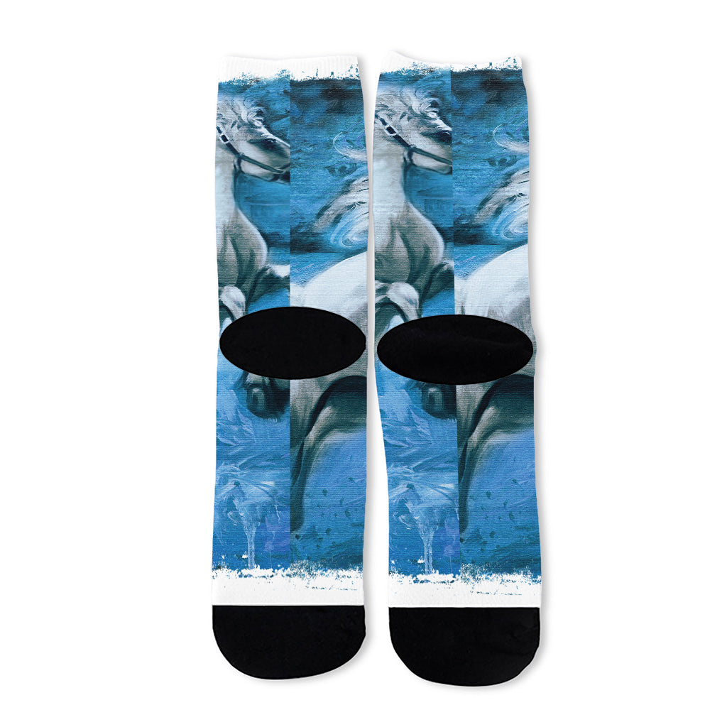 White Horse Painting Print Long Socks