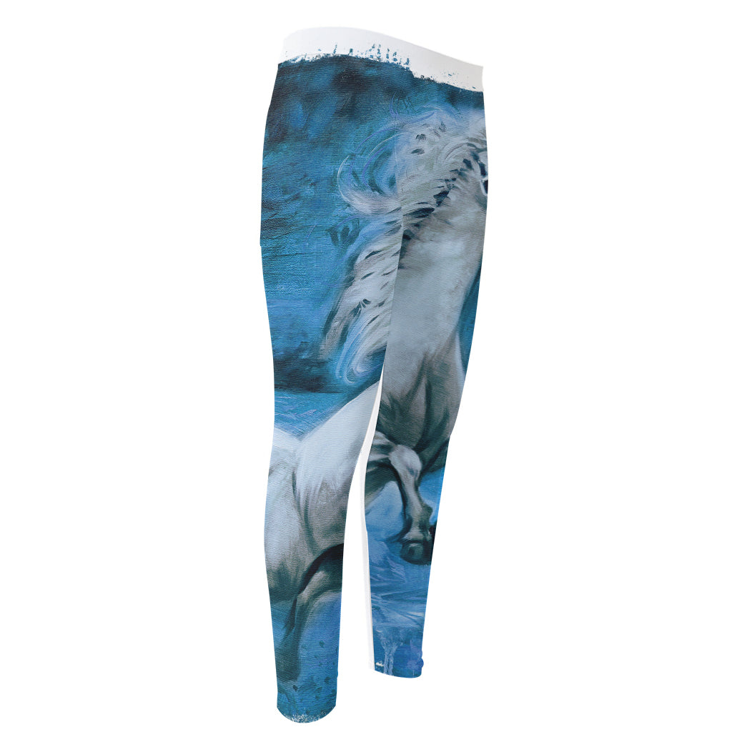 White Horse Painting Print Men's Compression Pants