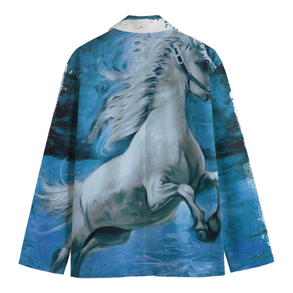 White Horse Painting Print Men's Cotton Blazer