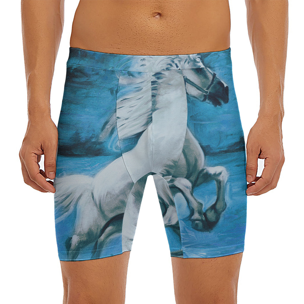 White Horse Painting Print Men's Long Boxer Briefs