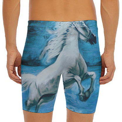 White Horse Painting Print Men's Long Boxer Briefs
