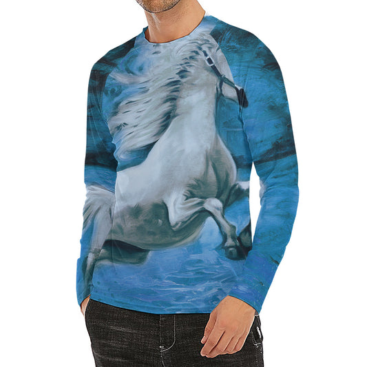 White Horse Painting Print Men's Long Sleeve Rash Guard