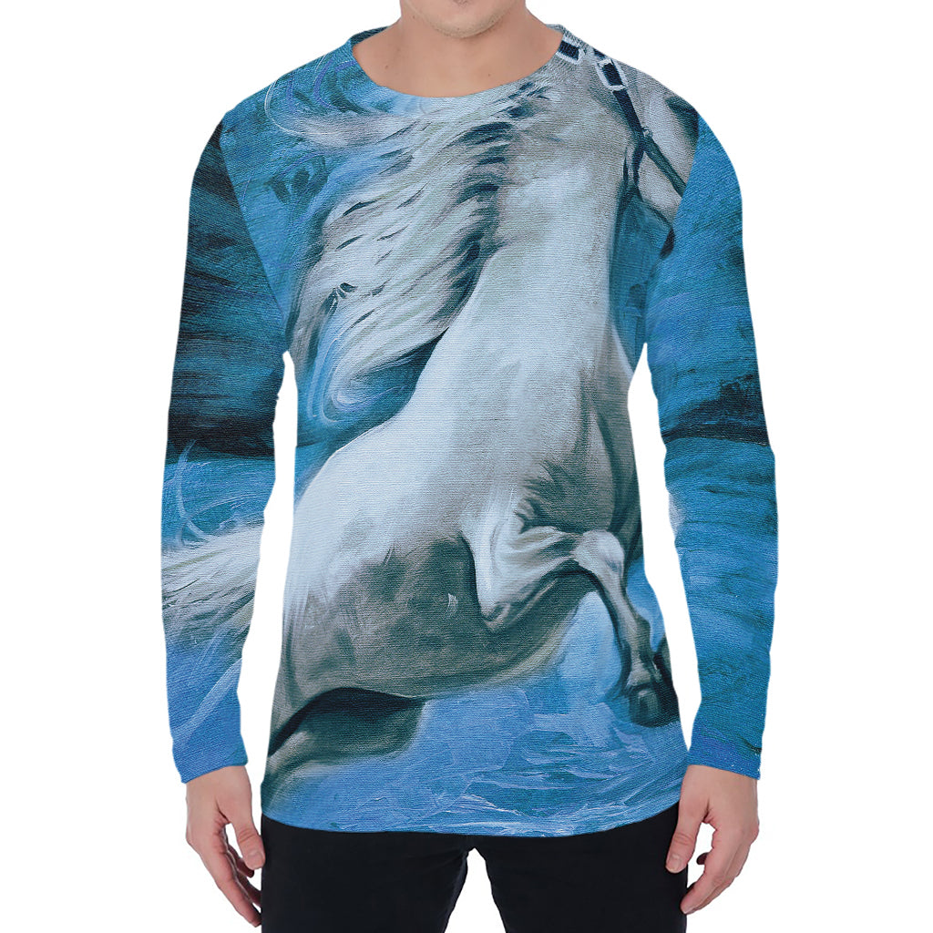 White Horse Painting Print Men's Long Sleeve T-Shirt