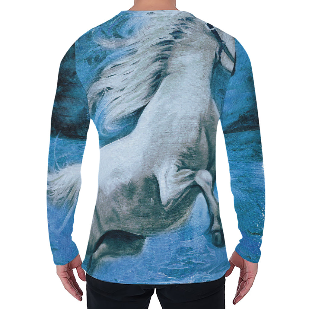 White Horse Painting Print Men's Long Sleeve T-Shirt