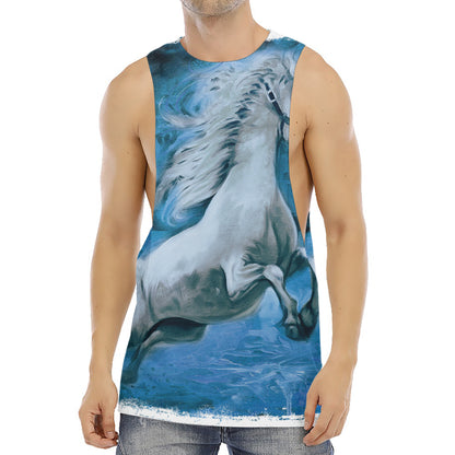 White Horse Painting Print Men's Muscle Tank Top