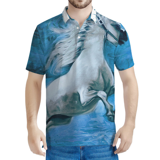 White Horse Painting Print Men's Polo Shirt