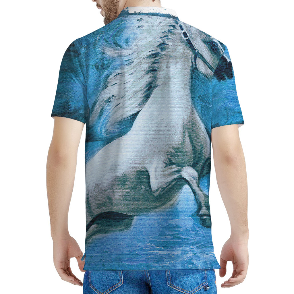 White Horse Painting Print Men's Polo Shirt