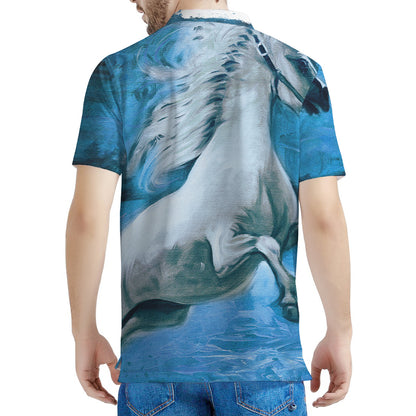 White Horse Painting Print Men's Polo Shirt