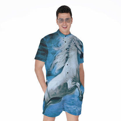 White Horse Painting Print Men's Rompers