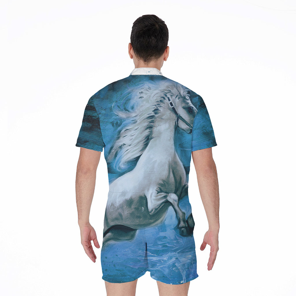 White Horse Painting Print Men's Rompers