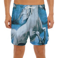 White Horse Painting Print Men's Split Running Shorts