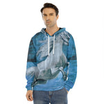 White Horse Painting Print Men's Velvet Pullover Hoodie