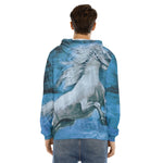 White Horse Painting Print Men's Velvet Pullover Hoodie