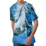 White Horse Painting Print Men's Velvet T-Shirt
