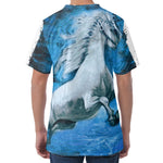 White Horse Painting Print Men's Velvet T-Shirt