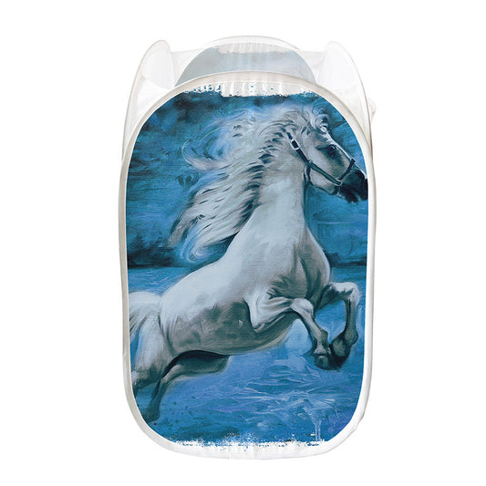 White Horse Painting Print Mesh Laundry Hamper