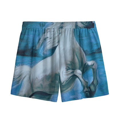 White Horse Painting Print Mesh Shorts