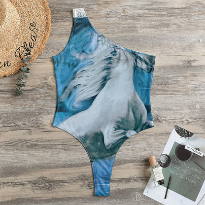 White Horse Painting Print One Shoulder Bodysuit