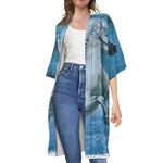 White Horse Painting Print Open Front Beach Cover Up