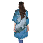 White Horse Painting Print Open Front Beach Cover Up