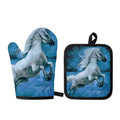 White Horse Painting Print Oven Mitt And Pot Holder Set