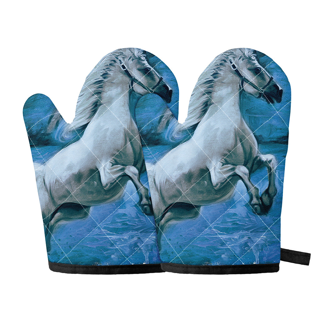 White Horse Painting Print Oven Mitts