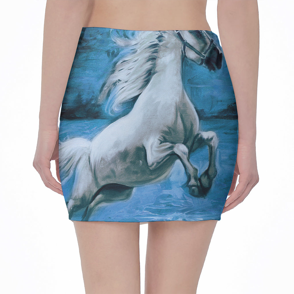 White Horse Painting Print Pencil Mini Skirt