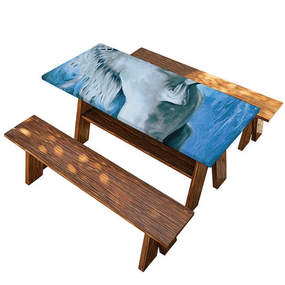 White Horse Painting Print Picnic Table Cover