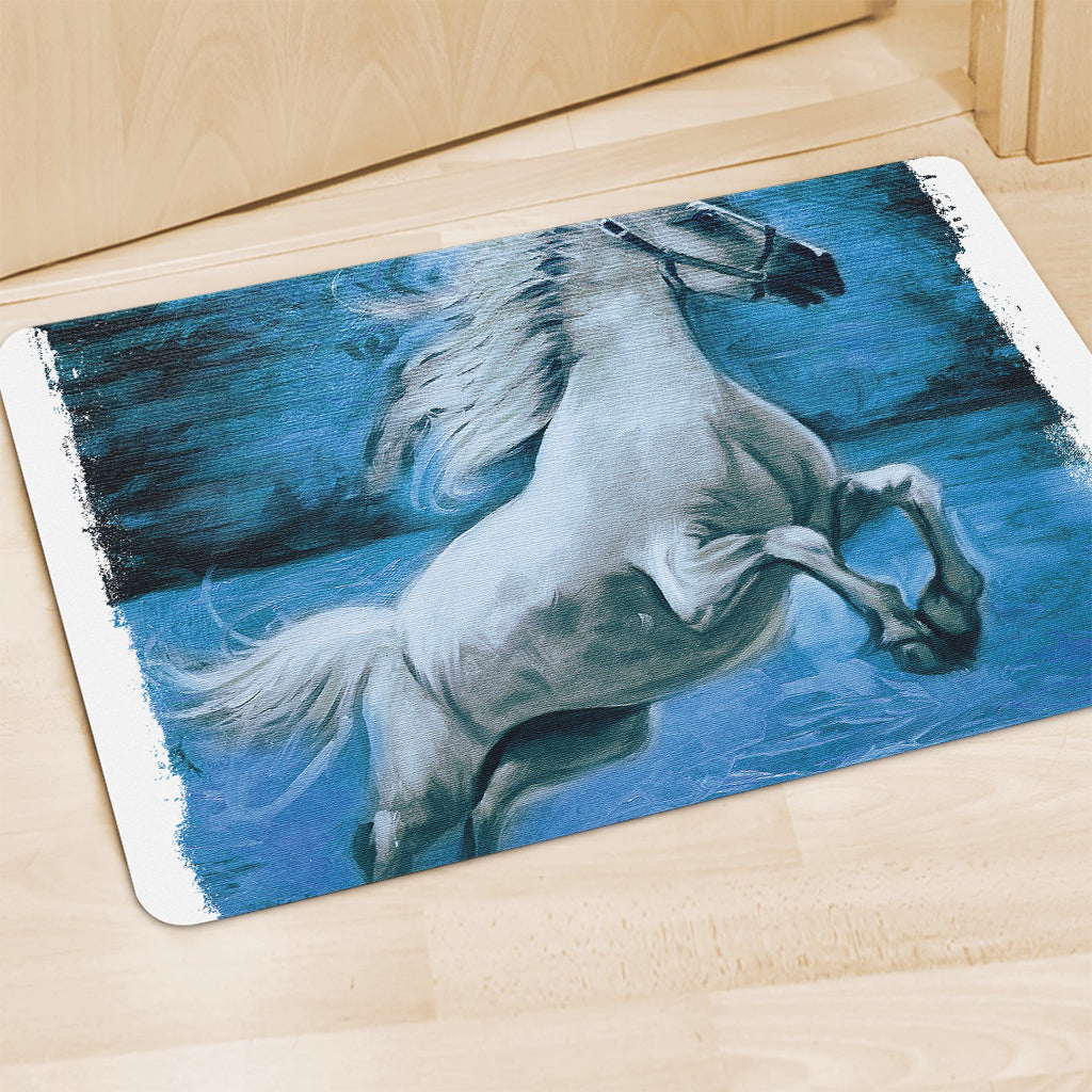 White Horse Painting Print Polyester Doormat
