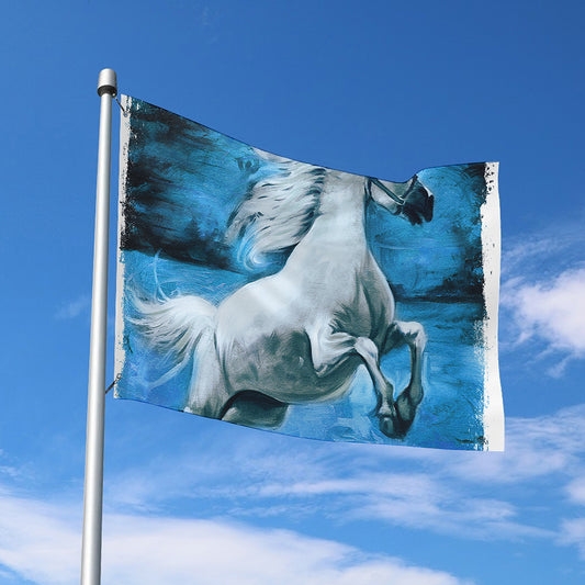 White Horse Painting Print Polyester Flag
