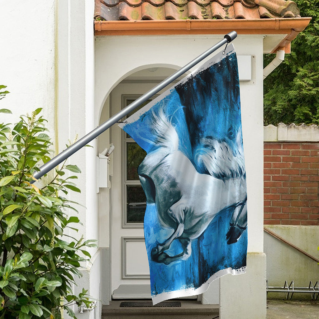 White Horse Painting Print Polyester Flag