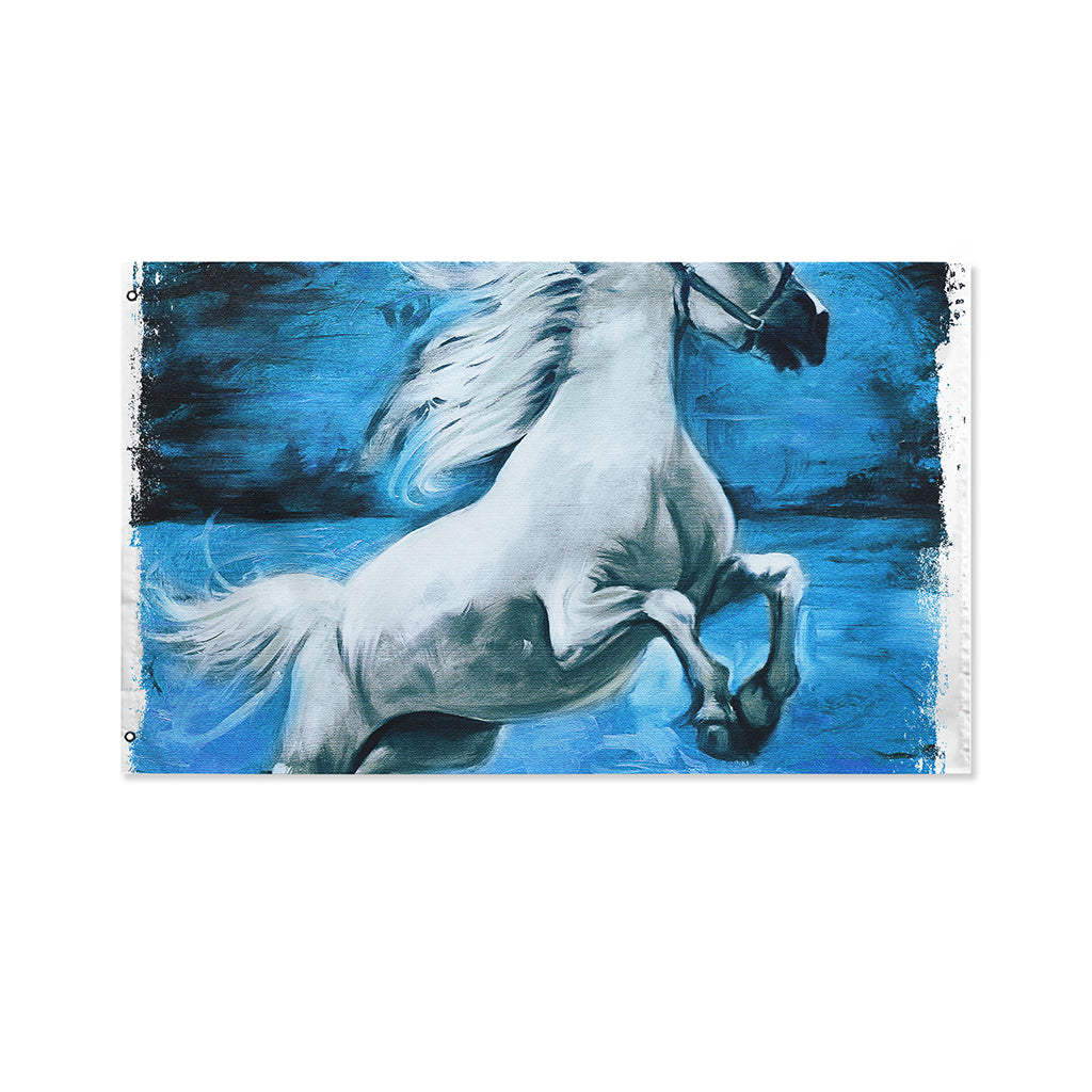 White Horse Painting Print Polyester Flag