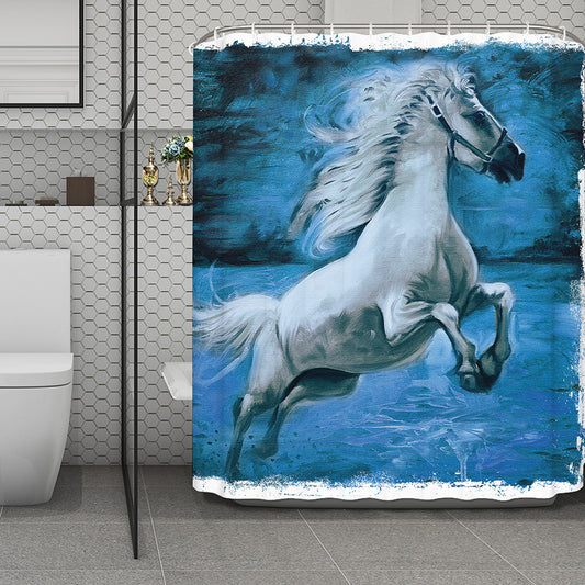 White Horse Painting Print Polyester Shower Curtain
