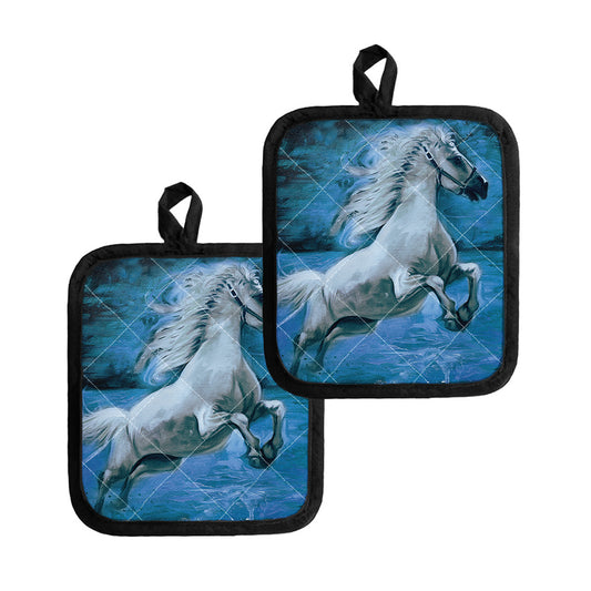White Horse Painting Print Pot Holders