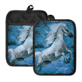 White Horse Painting Print Pot Holders With Pocket