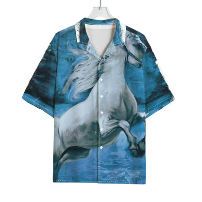 White Horse Painting Print Rayon Hawaiian Shirt