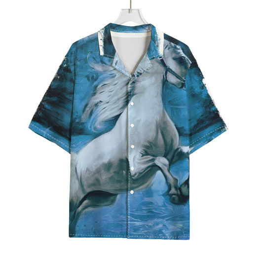White Horse Painting Print Rayon Hawaiian Shirt