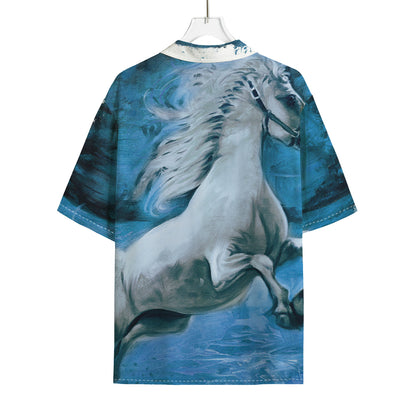 White Horse Painting Print Rayon Hawaiian Shirt
