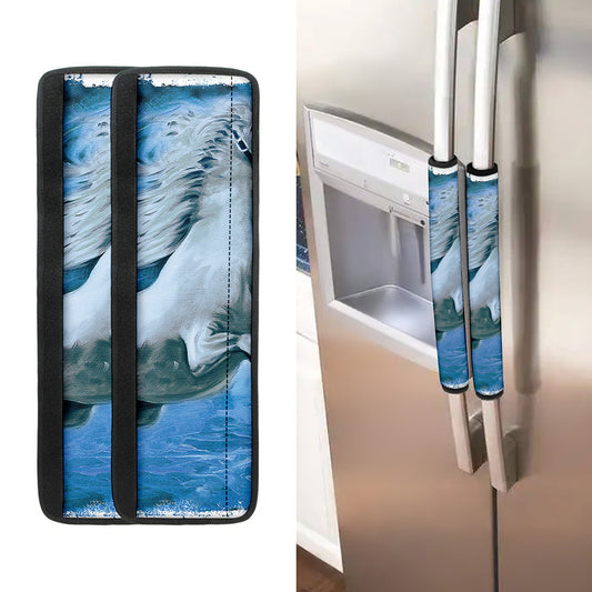 White Horse Painting Print Refrigerator Handle Covers