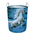 White Horse Painting Print Round Laundry Basket