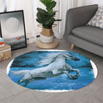 White Horse Painting Print Round Rug