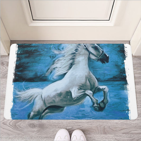 White Horse Painting Print Rubber Doormat