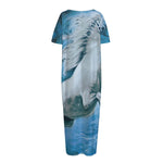 White Horse Painting Print Short Sleeve Long Nightdress