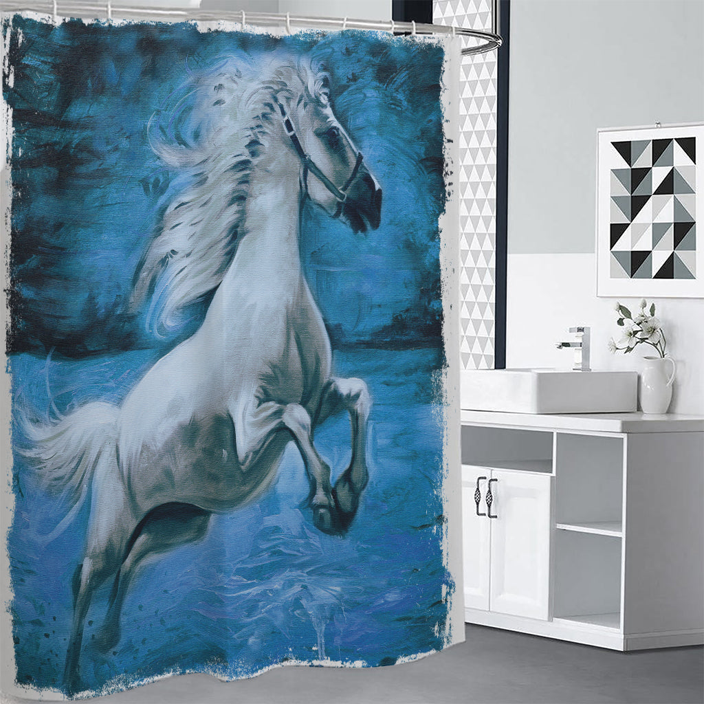 White Horse Painting Print Shower Curtain