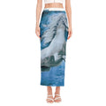 White Horse Painting Print Side Slit Maxi Skirt