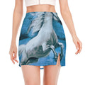 White Horse Painting Print Side Slit Mini Skirt