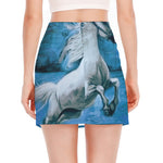 White Horse Painting Print Side Slit Mini Skirt