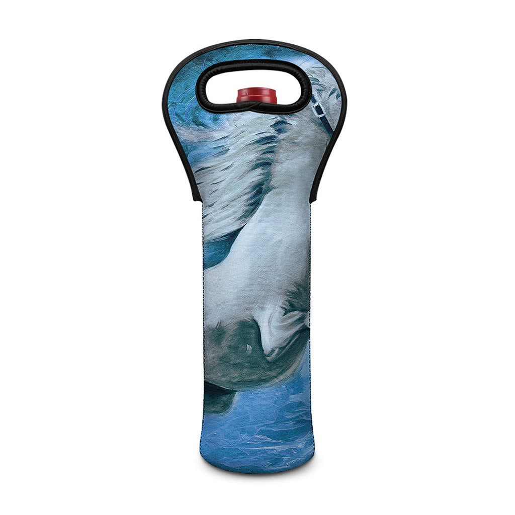 White Horse Painting Print Single Neoprene Wine Tote