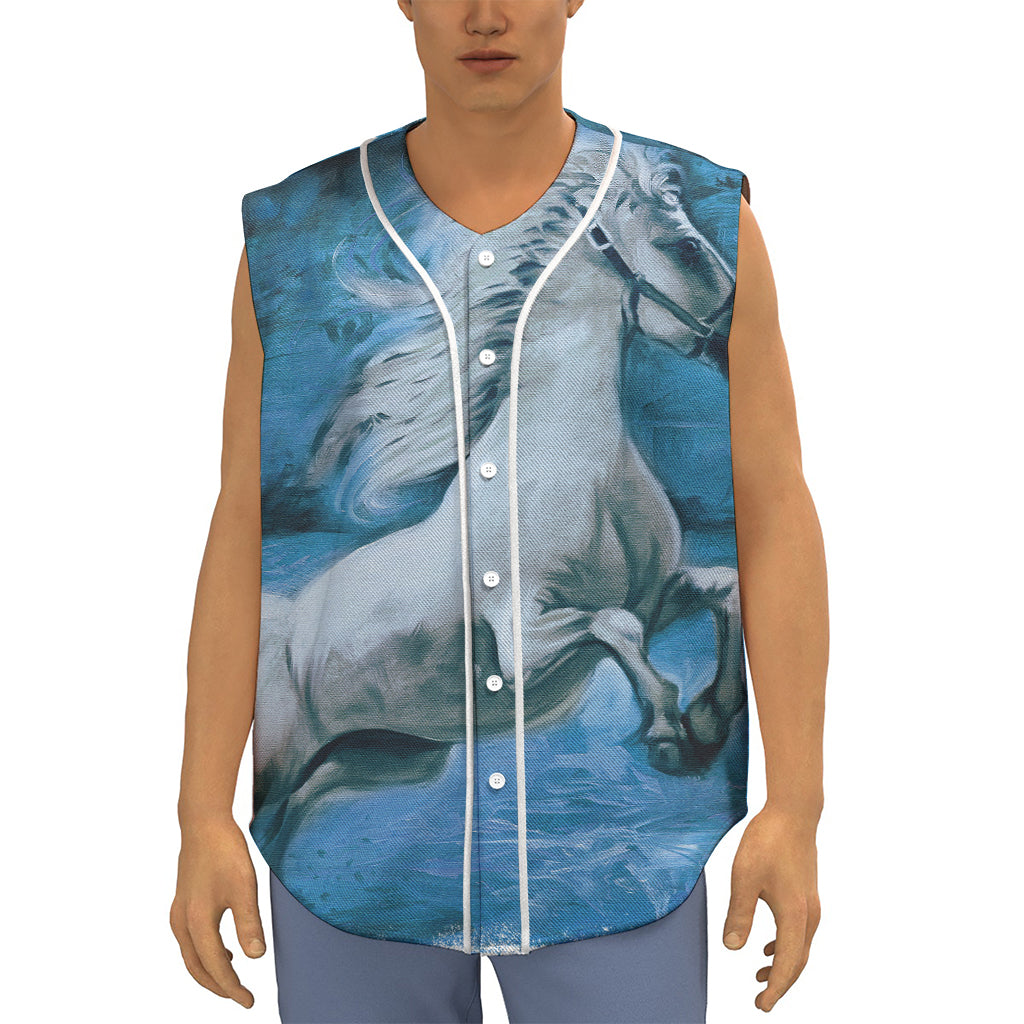 White Horse Painting Print Sleeveless Baseball Jersey